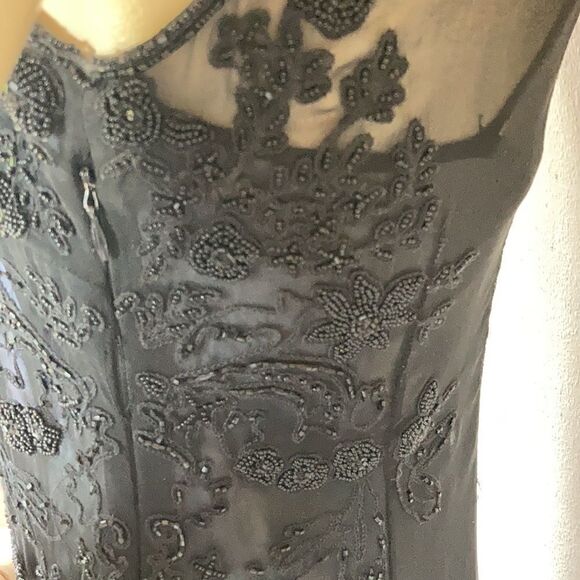 TAHARI Dress sheer sleeveless beaded silk black with grey slip two piece size 2 - Picture 16 of 16